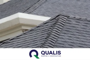 A close-up of black roof shingles designed for enhanced longevity.